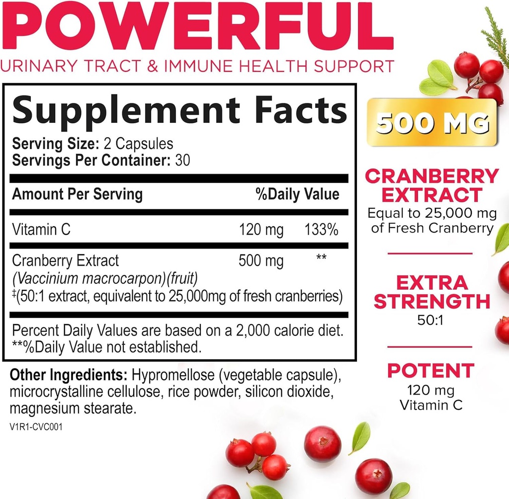 Cranberry Supplement Pills 25,000mg - High Potency Vitamin C Cranberry for Women & Men, Urinary Tract Health Support, Sugar Free, Gluten Free, Non-GMO, Cranberry Concentrate Extract - 120 Capsules 3