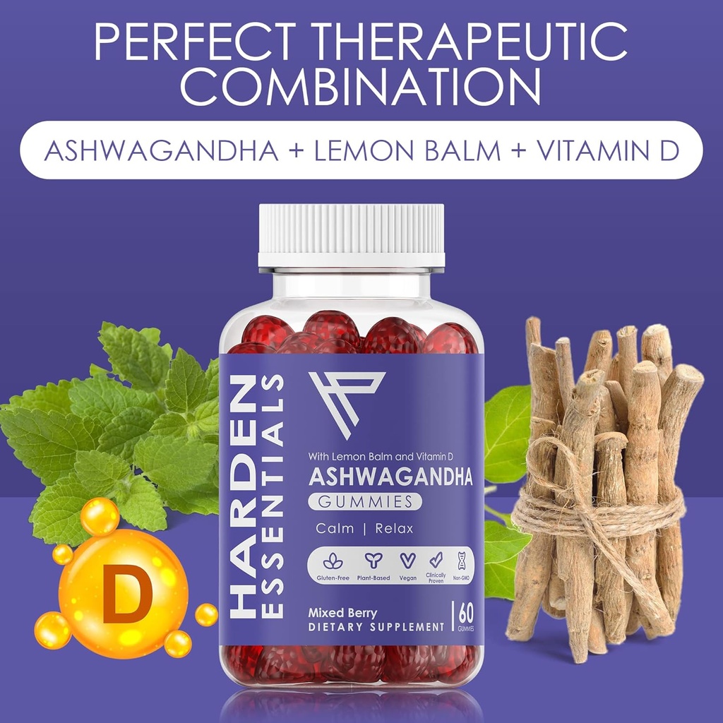 KSM-66 Ashwagandha Gummies w/Lemon Balm & Vitamin D (Max Strength 750mg per Gummy) - Herbal Vegan & Gluten Free - Calm Mood Relaxation - Support Stress - Gummies for Adults Kids Women Men (60 Count) 5