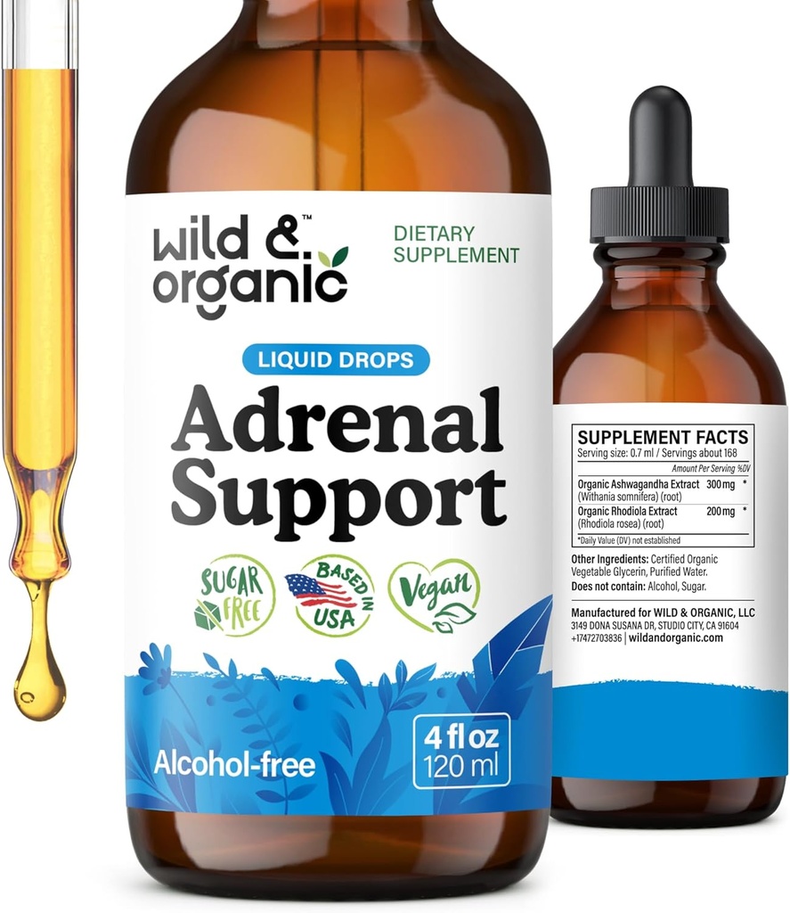 Wild & Organic Adrenal Support Drops for Positive Outlook - Natural Adrenal Support Supplements for Women and Men - Vegan, No Sugar & Alcohol - 2-Month Supply - 4 fl oz 2