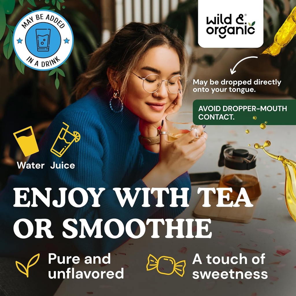 Wild & Organic Adrenal Support Drops for Positive Outlook - Natural Adrenal Support Supplements for Women and Men - Vegan, No Sugar & Alcohol - 2-Month Supply - 4 fl oz 6