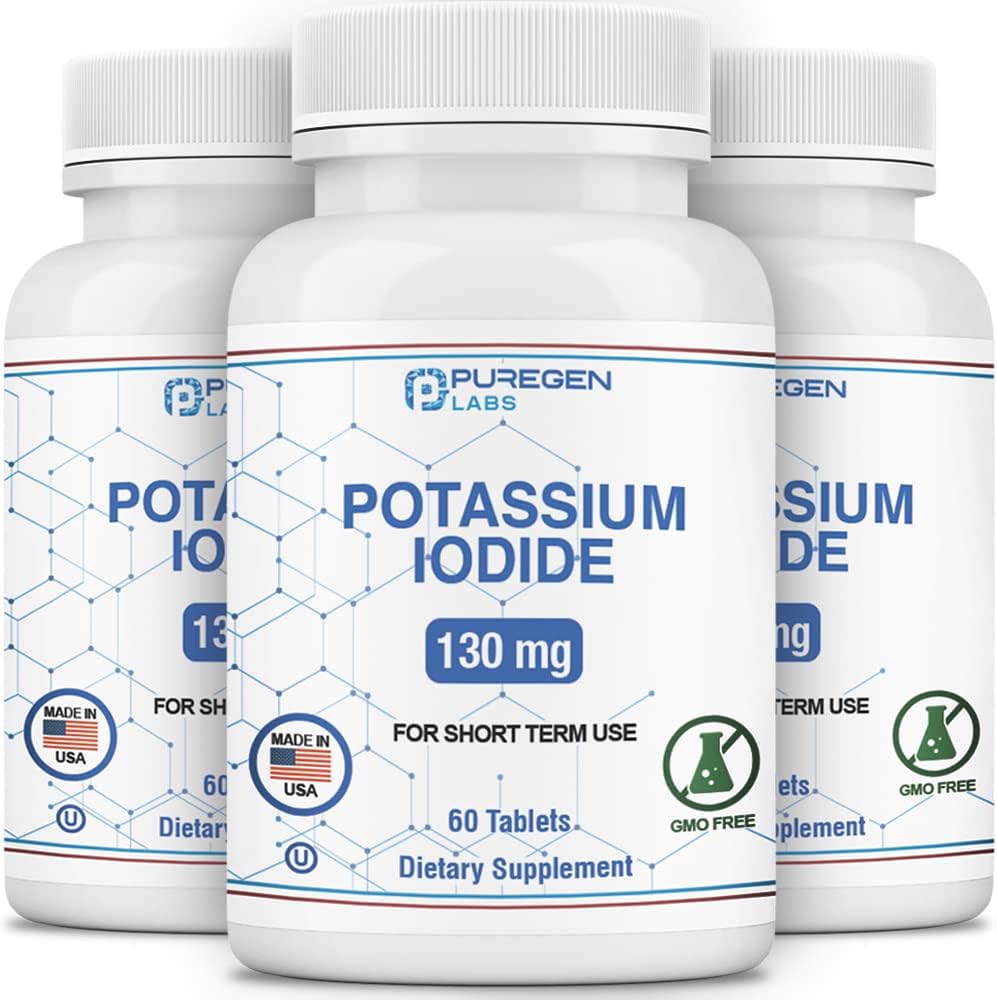 Potassium Iodide Tablets 130 mg EXP 07/2025, Kosher Iodine Tablets, Thyroid Support – 3 Pack | 180 Tablets Total 2