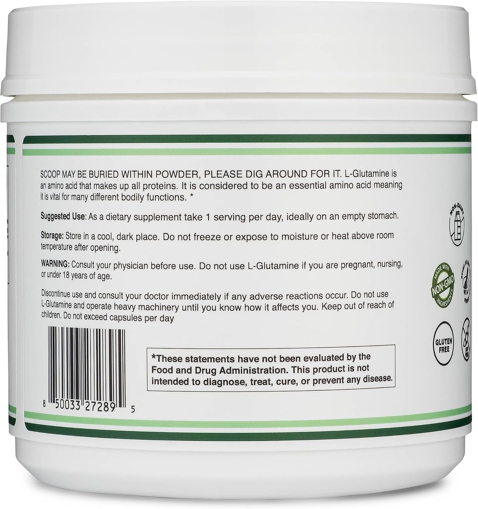 L Glutamine Powder 1.1lbs (100 Servings of 5 Grams Each - Third Party Tested L-Glutamine Powder) Unflavored, Keto, Vegan Friendly (with Scoop) for Exercise Endurance and Gut Health by Double Wood 5