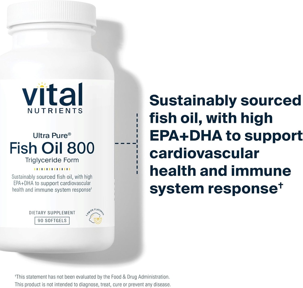 Vital Nutrients Ultra Pure® Fish Oil 800 Triglyceride Form | Heart, Brain, & Immune Health* | Sustainably Sourced High EPA & DHA Omega-3 Fatty Acid | Lemon Flavor | Gluten, Dairy, Soy Free | 90 Count 4