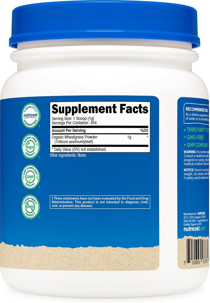 Nutricost Organic Wheatgrass Powder 1 LB - Non-GMO Superfood 6