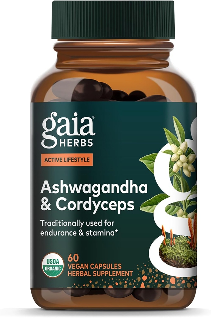 Gaia Herbs Adaptogen Performance Mushrooms & Herbs - Energy Support Supplement to Help Sustain Endurance and Stamina* - Contains Cordyceps and Ashwagandha - 60 Organic Vegan Capsules (30-Day Supply) 2