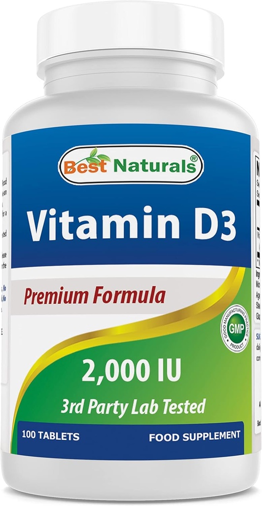 Best Naturals Vitamin D3 2000 IU (50 mcg) - 100 Tablets - 100 Days Supply - Helps Support Immune Health, Strong Bones and Teeth, & Muscle Function (100 Count (Pack of 1)) 2