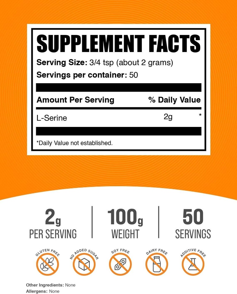 BulkSupplements.com L-Serine Powder - Serine Supplement, Amino Acid Powder - Unflavored & Gluten Free, 2g per Serving, 100g (3.5 oz) (Pack of 1) 3