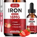 Liquid Iron Supplement for Women & Men Iron Drops Iron Supplements for Anemia with Folate, Vitamin C, B12 for Red Blood Cell Support-Strawberry, 2 Fl Oz 2