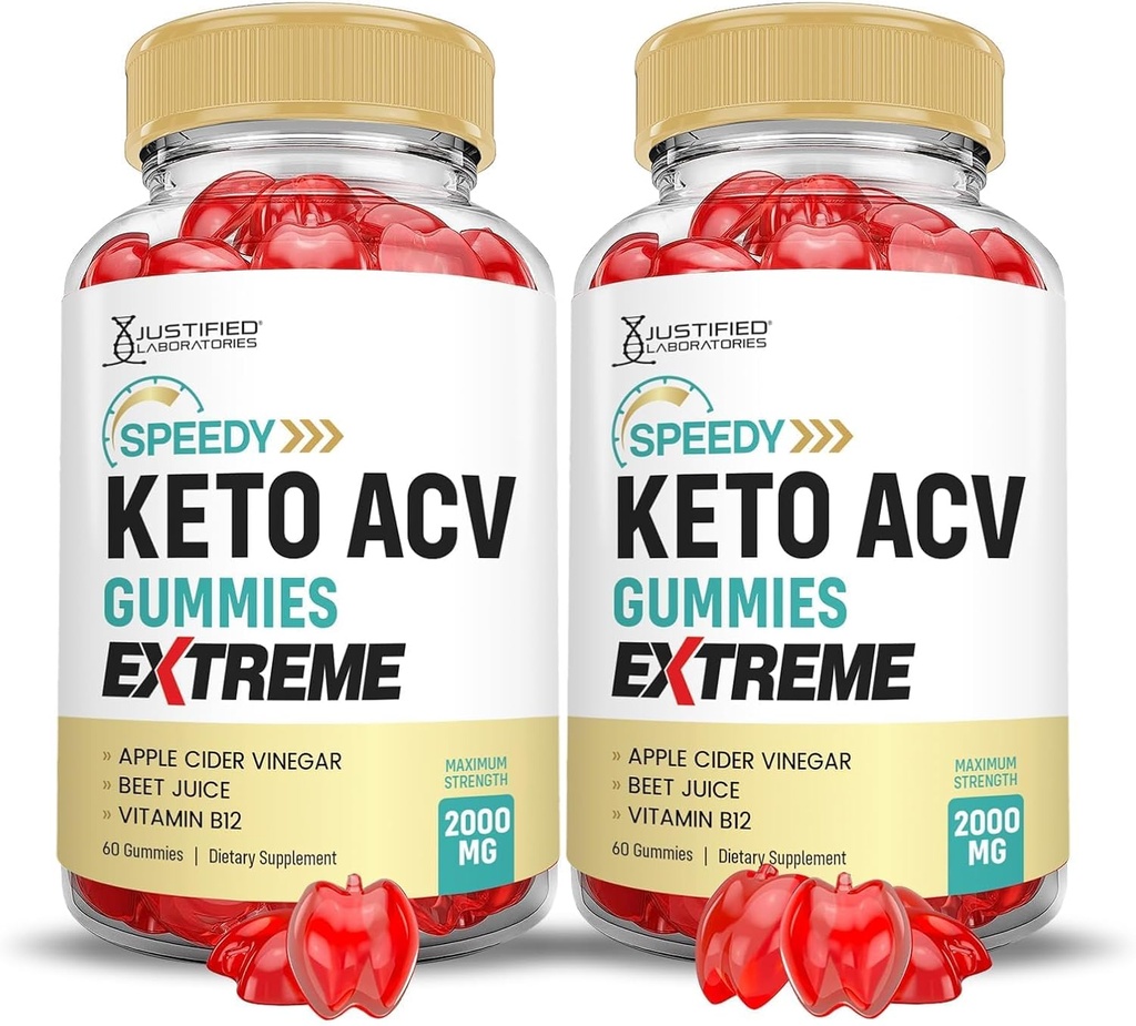 Justified Laboratories (2 Pack Speedy Keto ACV Gummies Extreme 2000MG Speedy Keto Gummies Advanced Formula Apple Cider Vinegar with Pomegranate Beet Juice Powder B12 Vegan Non GMO 60 Gummys 2