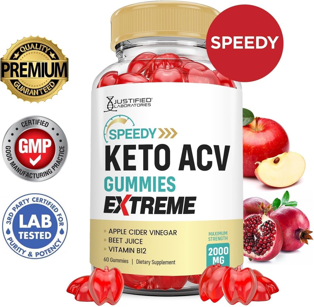 Justified Laboratories (2 Pack Speedy Keto ACV Gummies Extreme 2000MG Speedy Keto Gummies Advanced Formula Apple Cider Vinegar with Pomegranate Beet Juice Powder B12 Vegan Non GMO 60 Gummys 4