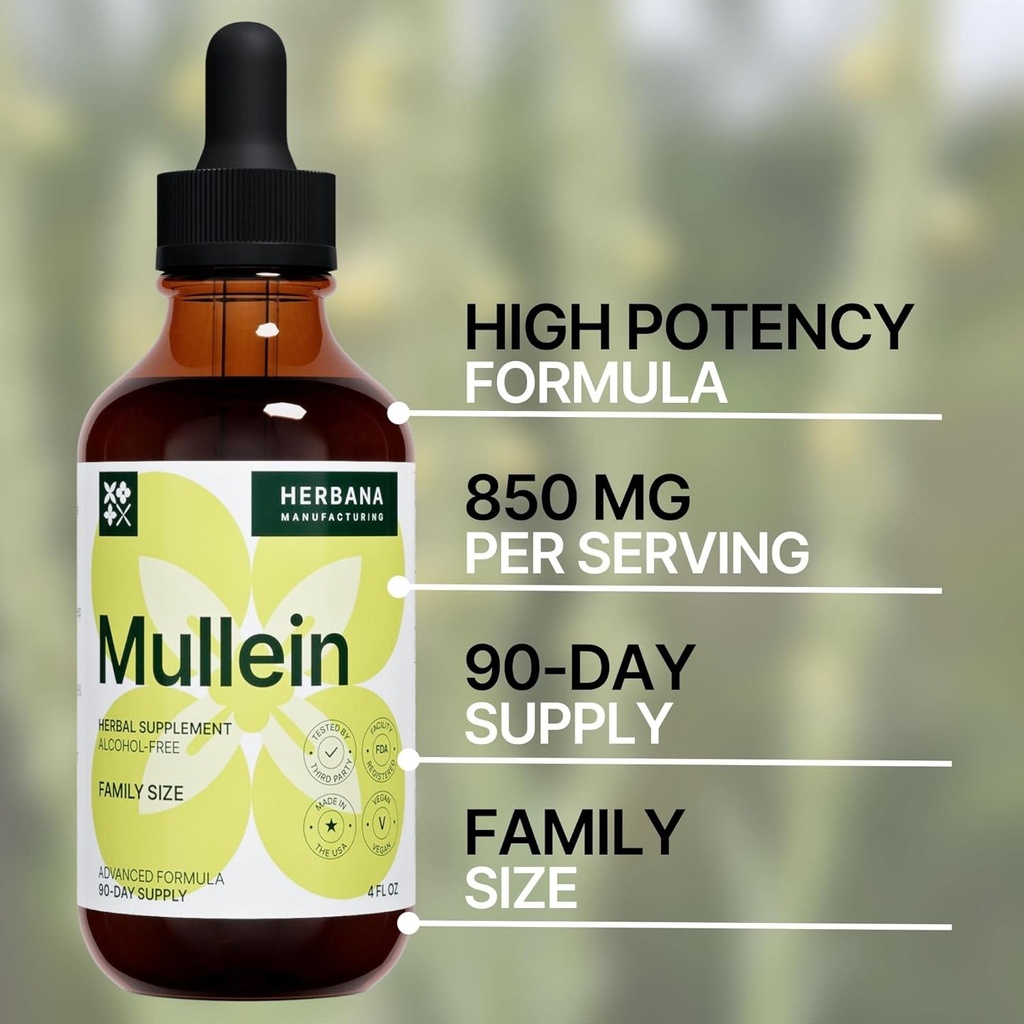 Mullein Leaf 4 fl oz Liquid Extract - Natural Lung Cleanse & Detox Supplement - Respiratory Health and Immune Support Tincture - Family Size - High Potency Drops - 90-Day Supply 6