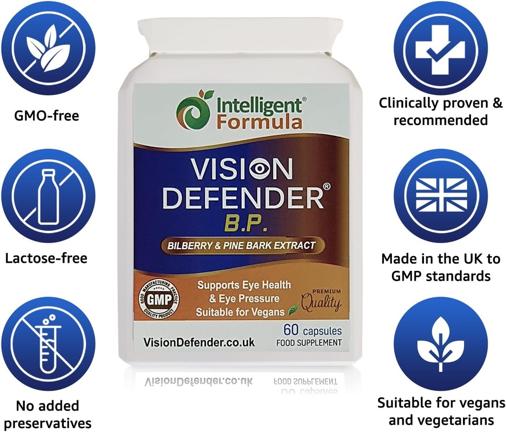 Vision Defender BP Eye Supplement: Bilberry and Pine Bark Extracts for Eye Pressure and Eye Health Support (60 Vegan Capsules) 6
