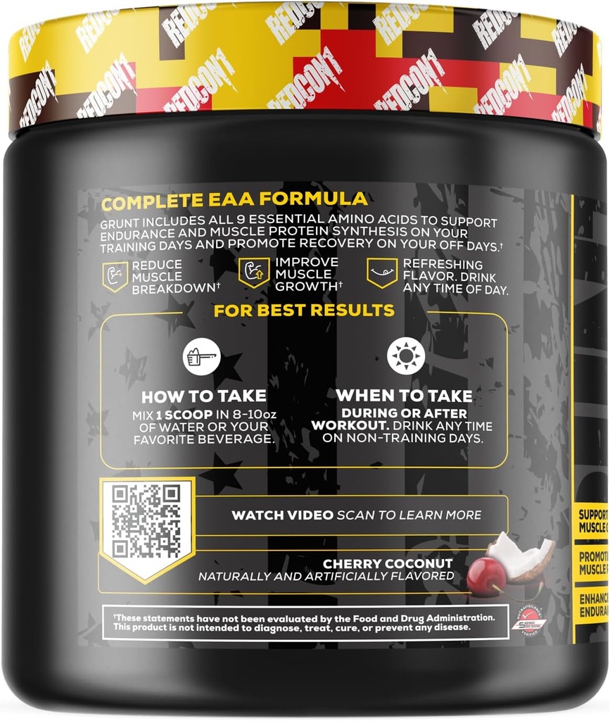 REDCON1 Grunt EAAs, Tiger's Blood - Sugar Free, Keto Friendly Essential Amino Acids Powder - Post Workout Powder Containing 9 Amino Acids to Help Train, Recover, Repeat (30 Servings) 4