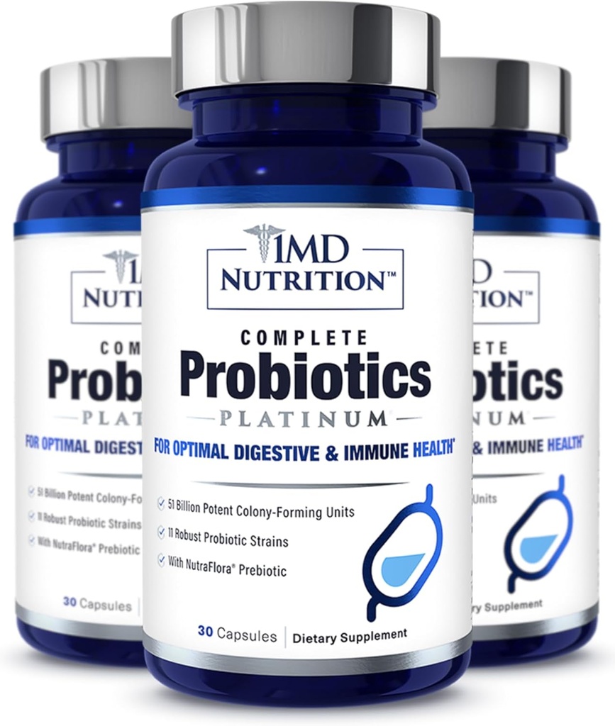 1MD Complete Probiotics Platinum | Supports Digestive Health | with Nourishing Prebiotics, 51 Billion Live CFU, 11 Strains, Dairy-Free | 30 Vegetable Capsules (3-Pack) 2