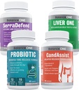 Balance ONE 4-in-1 Bundle | Probiotic, CandAssist, Liver One, SerraDefend | 15 Billion Probiotic | Natural Cleanse with Caprylic Acid | Liver Support with Milk Thistle | Systemic Enzyme Blend 2