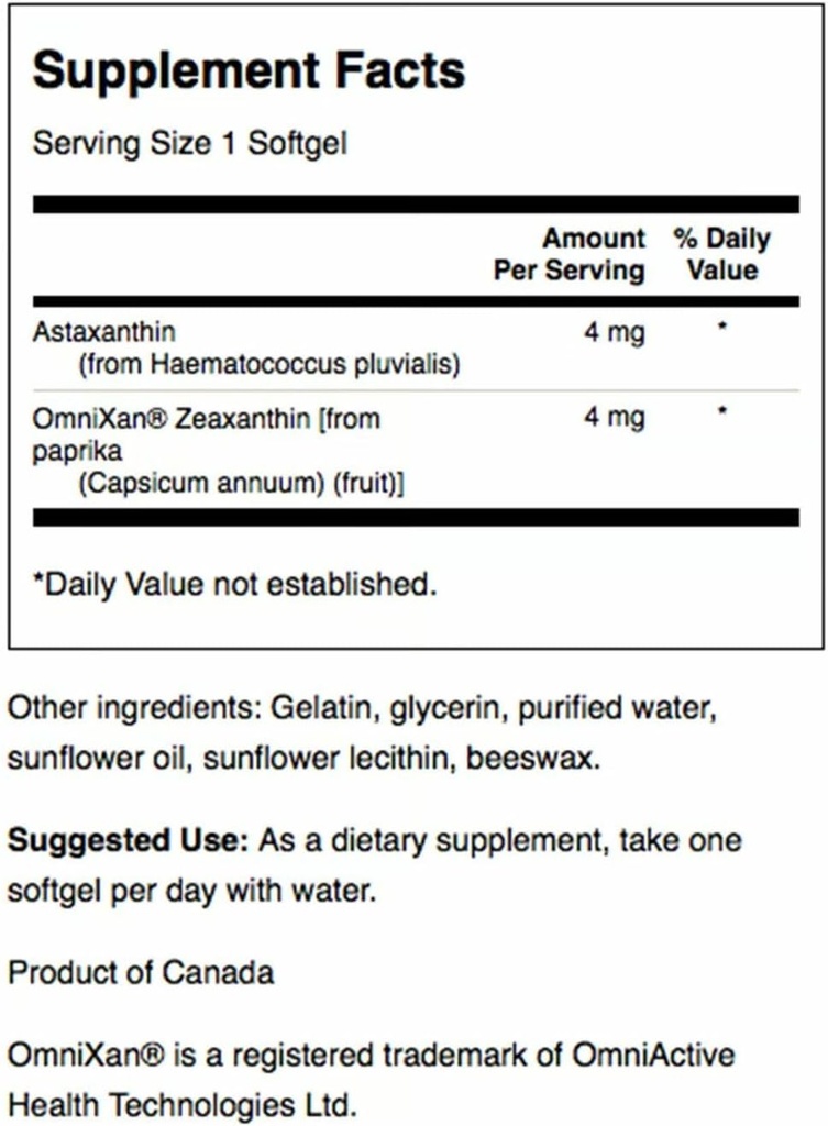 Swanson Astaxanthin & Zeaxanthin Eye Vision Brain Skin Health Antioxidant Support Supplement (Astaxanthin 4 mg & OmniXan Zeaxanthin 4 mg) 60 Softgels Sgels (3 Pack) 3