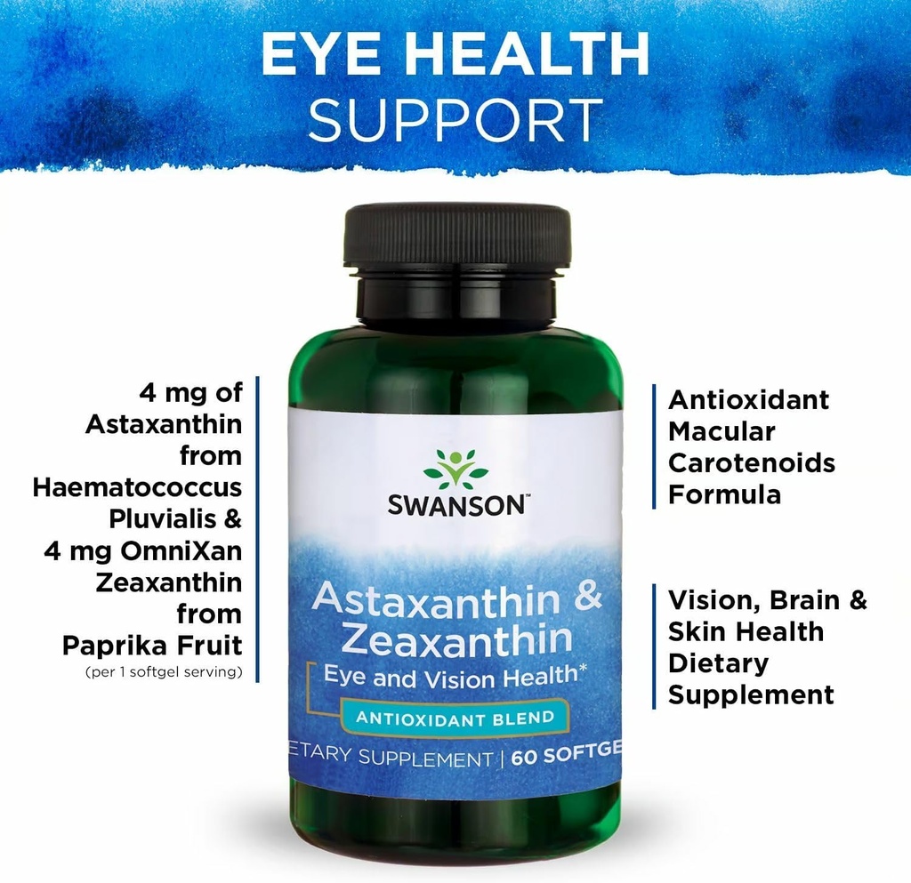 Swanson Astaxanthin & Zeaxanthin Eye Vision Brain Skin Health Antioxidant Support Supplement (Astaxanthin 4 mg & OmniXan Zeaxanthin 4 mg) 60 Softgels Sgels (3 Pack) 6