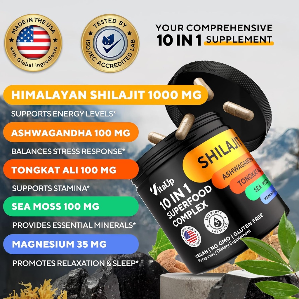 Shilajit Capsules 10 in 1 with Kava Kava - USA Made Himalayan Shilajit for Men with Tongkat Ali, Ashwagandha, Kava Kava for Energy & Immunity Support - 90 Count 3