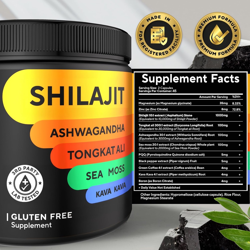 Shilajit Capsules 10 in 1 with Kava Kava - USA Made Himalayan Shilajit for Men with Tongkat Ali, Ashwagandha, Kava Kava for Energy & Immunity Support - 90 Count 4