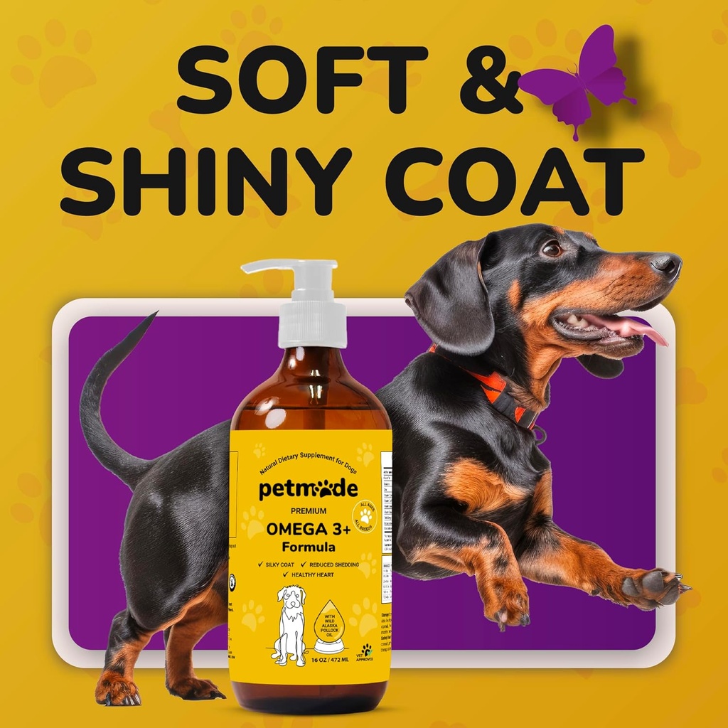 Omega 3 Fish Oil for Dogs Skin and Coat - Wild Alaskan Pollock Oil for Itchy Skin- Omega 3 Fatty Acids for Dogs - Liquid EPA & DHA Supplements - with Zinc, Vitamin C, B2, B7 & E - 16 Fl Oz 6