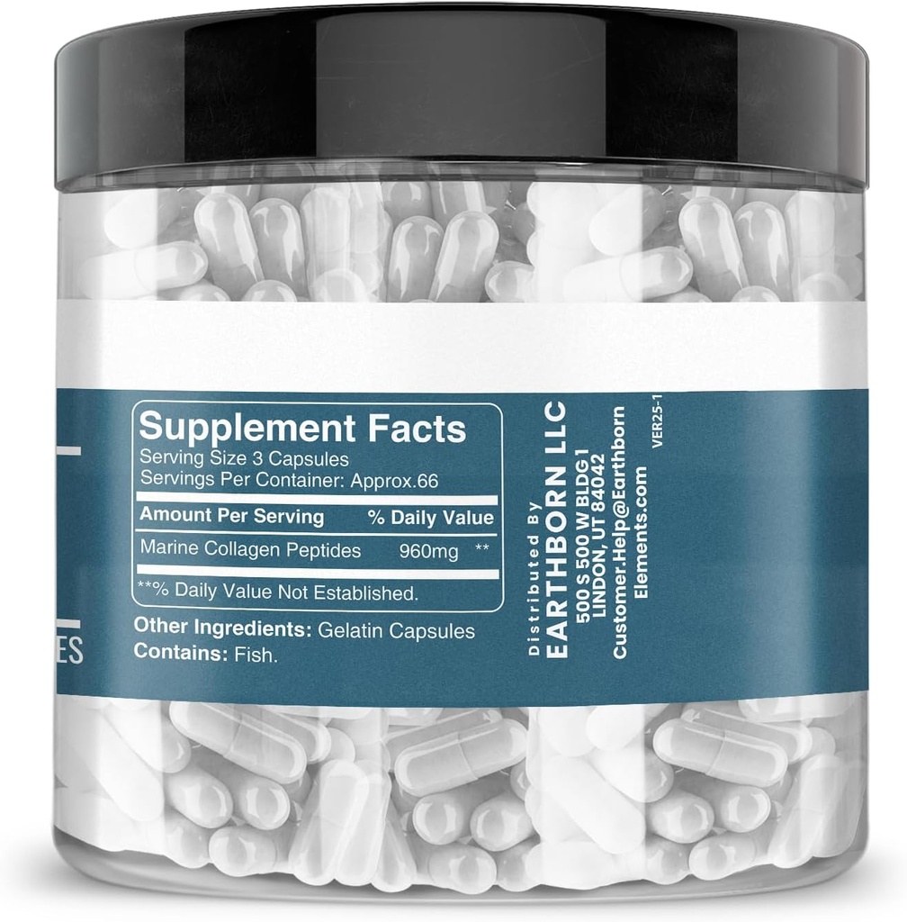 Earthborn Elements Collagen Peptides (200 Capsules) Hydrolyzed Fish Collagen, Non-GMO, Scent-Free, Bioavailable (960 mg Serving) 3