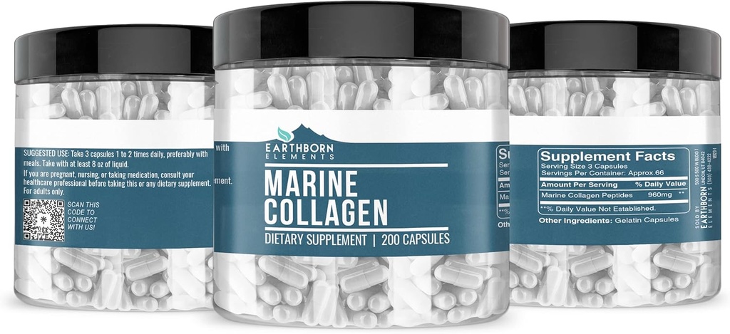 Earthborn Elements Collagen Peptides (200 Capsules) Hydrolyzed Fish Collagen, Non-GMO, Scent-Free, Bioavailable (960 mg Serving) 5