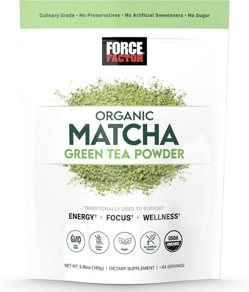 FORCE FACTOR Organic Matcha Green Tea Powder for Energy, Focus, and Daily Wellness, Culinary Grade, USDA-Certified Organic, Rich and Delicious Flavor 169g, 84 Servings 2