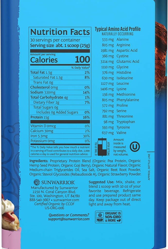 Sunwarrior Vegan Organic Protein Powder Plant-Based | BCAA Amino Acids Hemp Seed Soy Free Dairy Free Gluten Free Synthetic Free Non-GMO | Berry 30 Servings | Warrior Blend 3