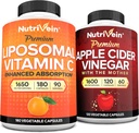 Nutrivein Premium Apple Cider Vinegar Capsules & Liposomal Vitamin C Supplement Bundle: High-Absorption Vitamin C Capsules & Apple Cider Vinegar Supplements Bundle for Immune Defenses & Gut Health 2