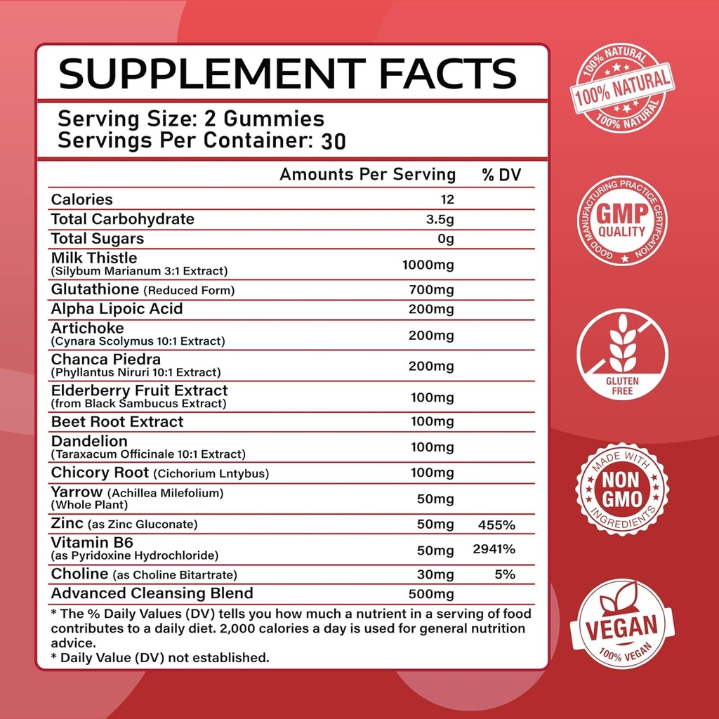 Liver Cleanse Detox and Repair Gummies - Silymarin Milk Thistle Supplement with Artichoke, Dandelion and Elderberry - Liver Support Supplement - 60 Raspberry Flavored Gummies 3