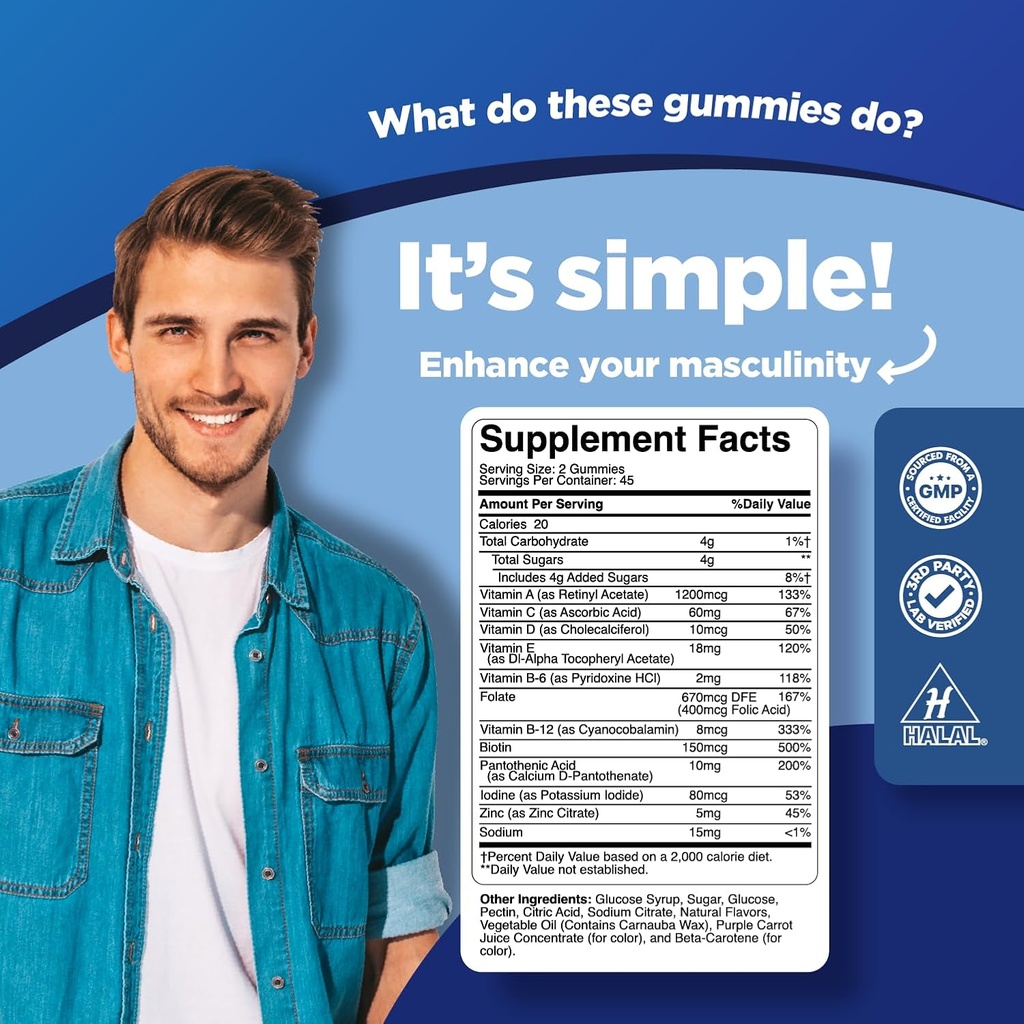 Phytoral Natural Multivitamin for Men Gummies with Zinc - Vitamin D C A & Biotin B6 B12 Full Health Supplement 4