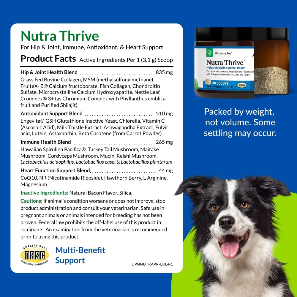 Ultimate Pet Nutrition Nutra Thrive Canine, 40-in-1 Nutritional Powder Supplement for Dogs with Digestion and Immune Support, Vitamins, Minerals, Probiotics, Enzymes, 30 Scoops 6