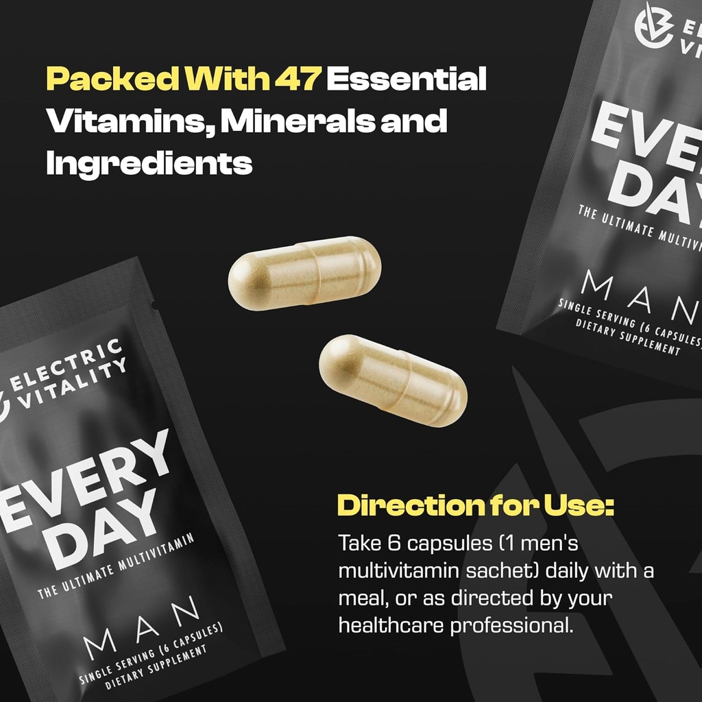 Multivitamins for Men - All in One Pack for Energy and Focus, Mens Vitamins for Mental Performance and Health, Packed with Tongkat Ali, Shilijit, Vitamin C, B3, B1, A, B12, 30 Pk 5