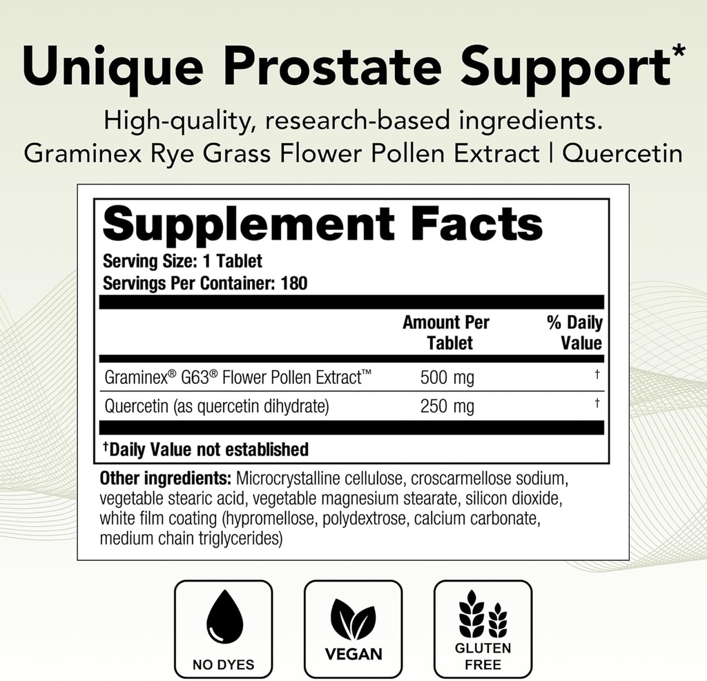 Theralogix Prostate PQ - Rye Grass Pollen Extract & Quercetin Supplement - 90-Day Supply - Antioxidant Support for Prostate & Pelvic Health & Urinary Tract Function* - NSF Certified - 180 Tablets 3