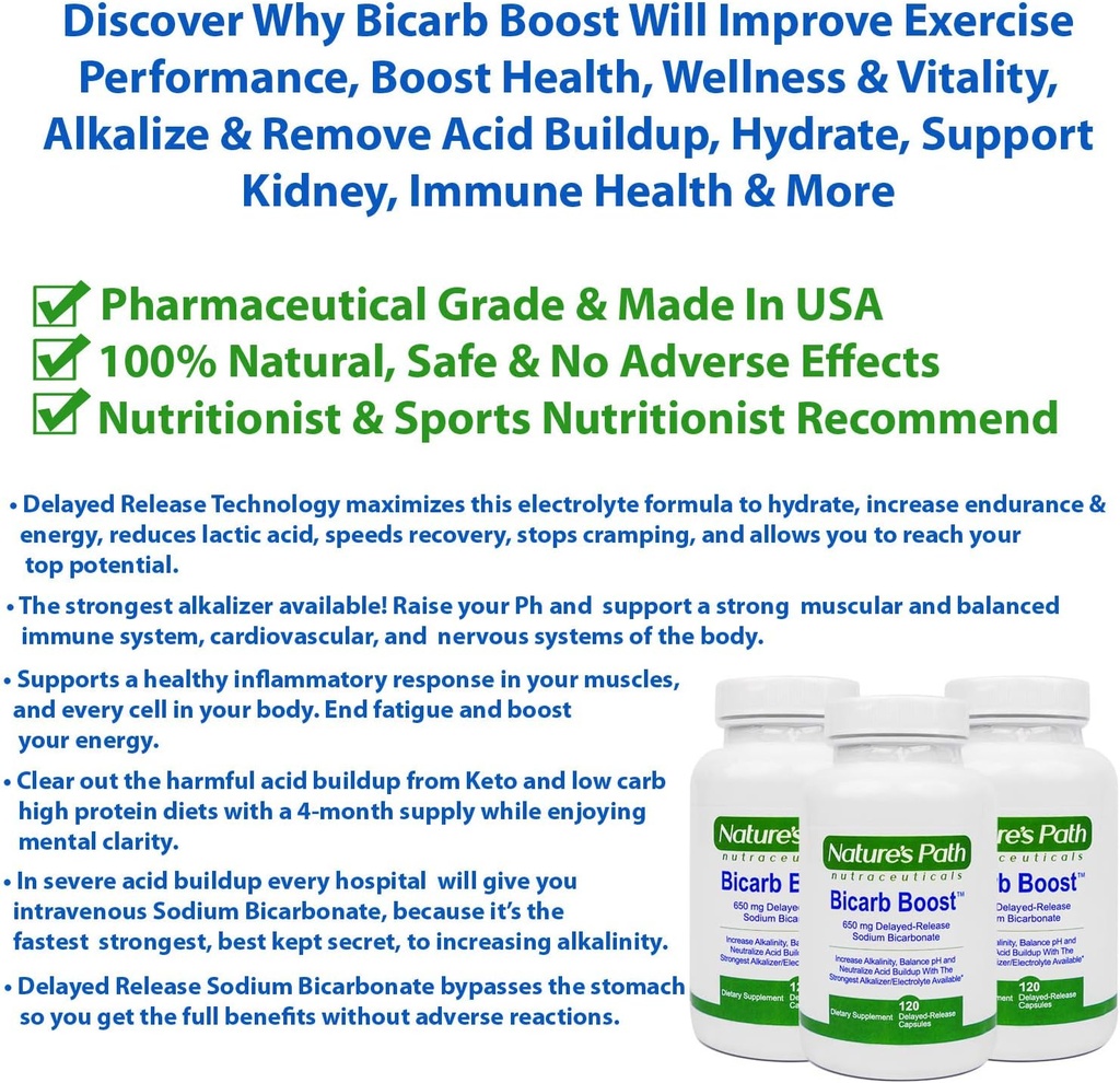 Sodium Bicarbonate 650 mg Tablets - Strongest Alkaline Tablets - Electrolyte Supplement & Keto Electrolyte Pills, Salt Tablets Hydration & Rehydration, Endurance, Stamina: 120 Capsules 3