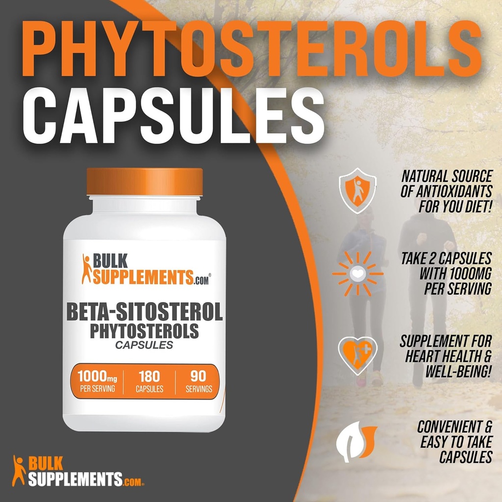BulkSupplements.com Phytosterols Capsules - Phytosterols Supplement, Beta Sitosterol Capsules, Phytosterol 1000mg - Gluten Free, 2 Capsules per Serving, 180 Capsules (Pack of 1) 4