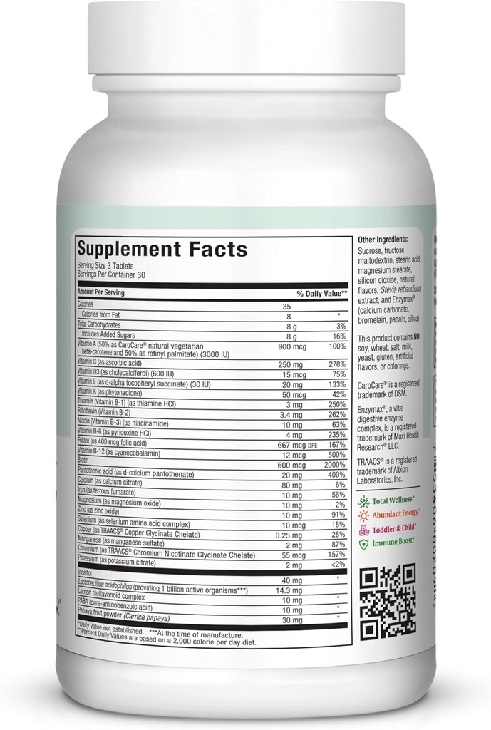 Maxi Health Chewable Multivitamin for Kids, Teens and Adults - Cherry Chewable Vitamins for Adults & Children - Kosher Kids Multivitamin + Iron (90 Tablets) 5