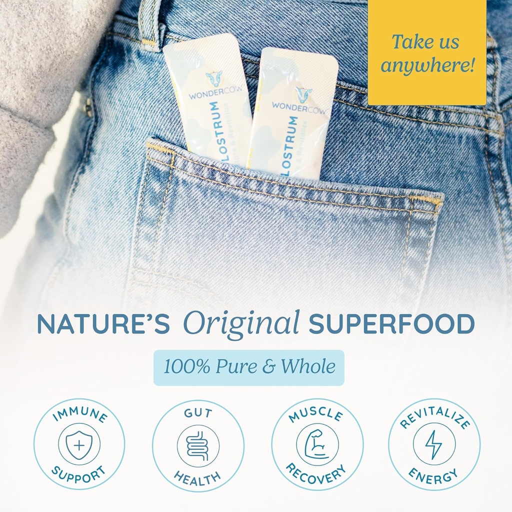 WONDERCOW Colostrum Supplement Powder for Gut Health, Immune Support, Muscle Recovery & Wellness | Natural IgG Pure Whole Bovine Colostrum Superfood, Unflavored, 30 Servings 4