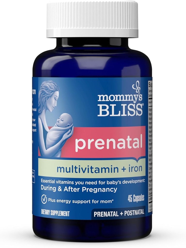 Mommy's Bliss Prenatal Multivitamin with Iron and Folic Acid, Supports Baby Development + Mom Immune System & Energy Levels w/ B Vitamins & Probiotics, Vegan & Gluten Free (45 Servings) 2