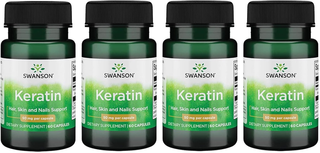 Swanson Keratin (from Tibetan Wool) - Natural Supplement Promoting Healthy Joints, Hair, Skin & Nails - Helps Nourish Healthy Connective Tissues - (60 Capsules, 50mg Each) (4 Pack) 2