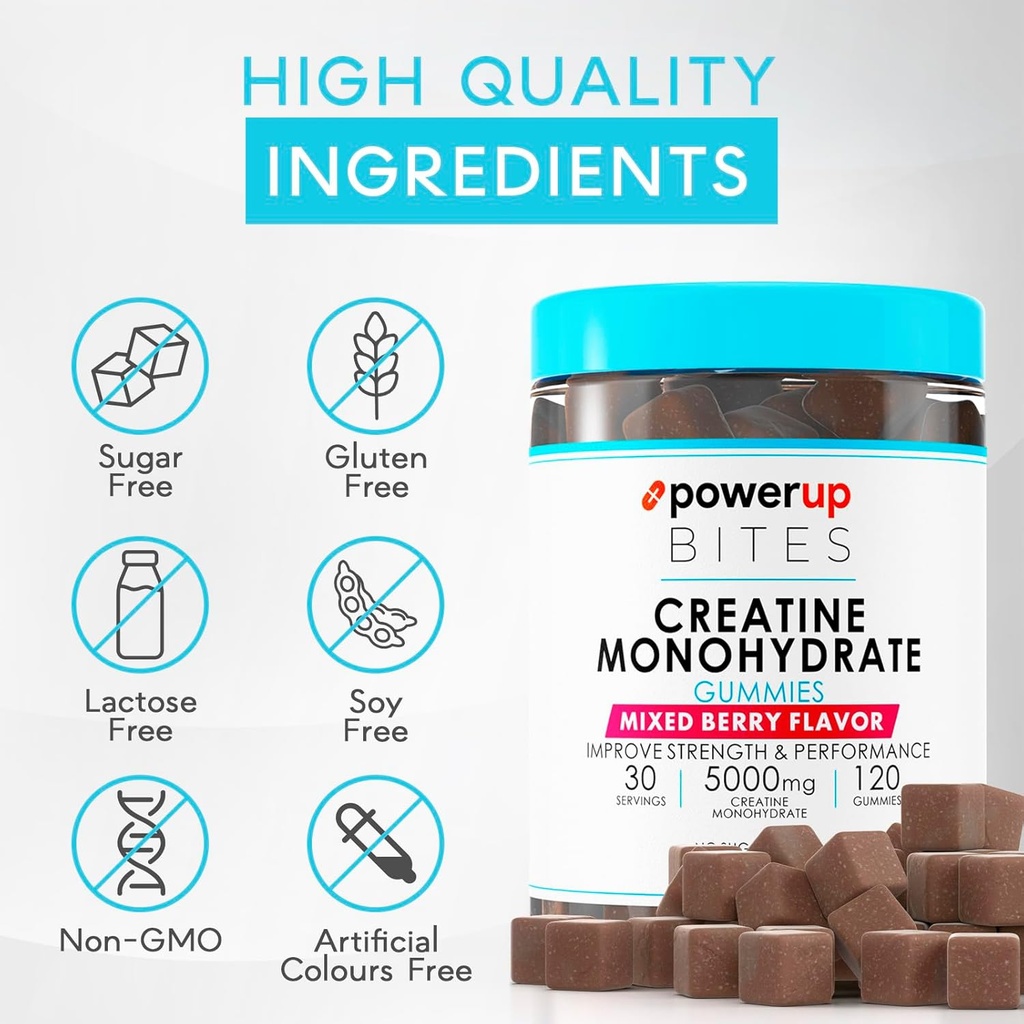 Creatine Monohydrate Gummies for Men & Women, 100% Creatine Mixed Berry Gummies, 5g per Serving + Vegan, Sugar Free + Strength, Energy, Muscle & Booty Gain - 120 Count 6