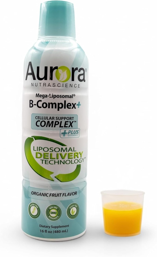 Aurora Nutrascience Mega-Liposomal B-Complex + Vitamin C, Supports Energy, Immune & Nervous System Health, Gluten Free, Non-GMO, Sugar-Free, Organic Fruit Flavor, 32 Servings, 16 Fl oz 2