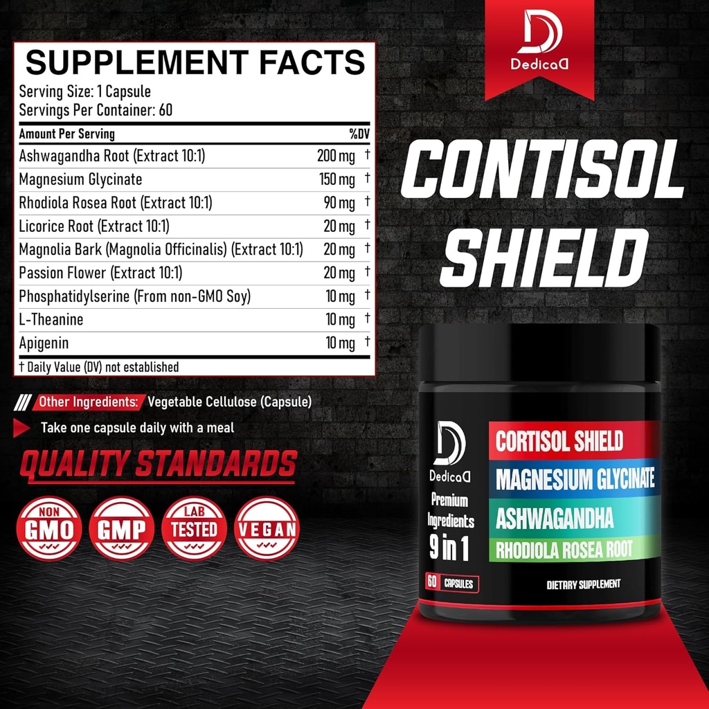 9in1 Cortisol Shield - Magnesium Glycinate & Ashwagandha with Rhodiola, Phosphatidylserine, Passion Flower, L-Theanine, Apigenin, Licorice, Magnolia - Rest Well & Mood Balance - 60 Count 3