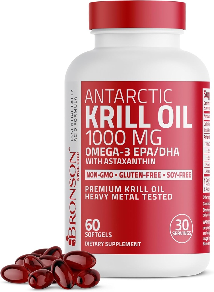 Bronson Antarctic Krill Oil 1000 mg with Omega-3s EPA, DHA, Astaxanthin and Phospholipids 60 Softgels 2