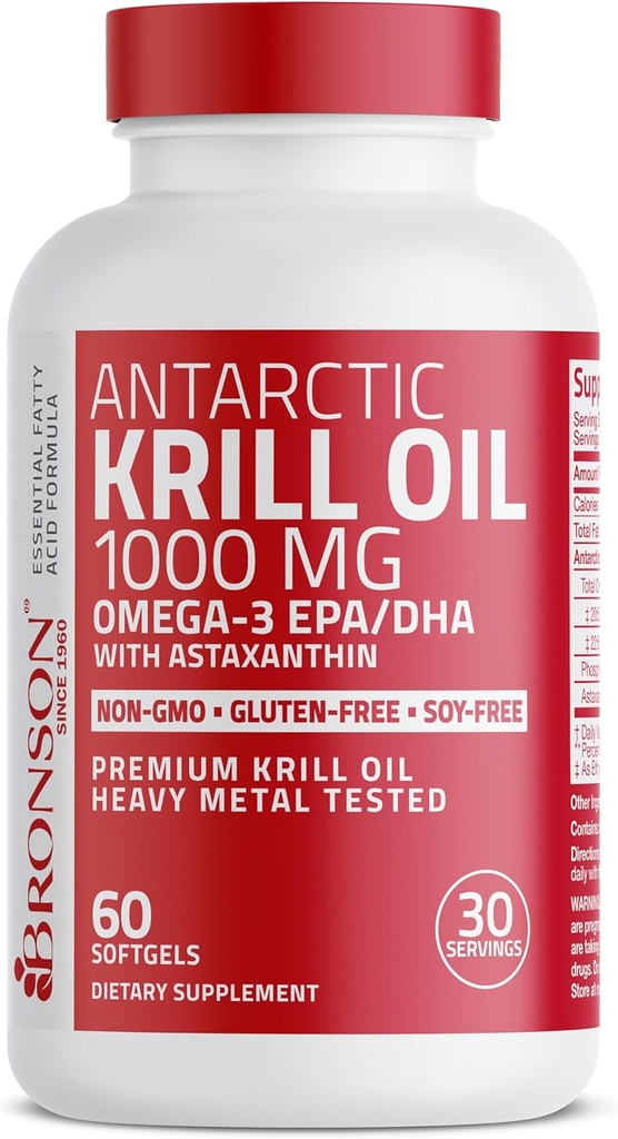 Bronson Antarctic Krill Oil 1000 mg with Omega-3s EPA, DHA, Astaxanthin and Phospholipids 60 Softgels 6