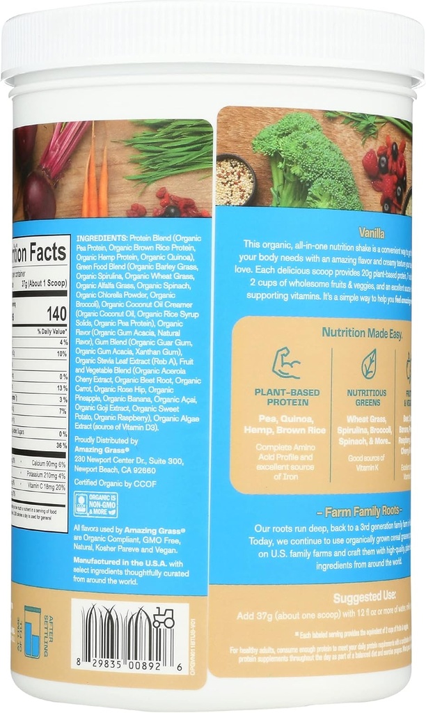 Amazing Grass Organic Plant Protein Blend: Vegan Protein Powder, New Protein Superfood Formula, All-In-One Nutrition Shake with Beet Root, Pure Vanilla, 20 Servings 3