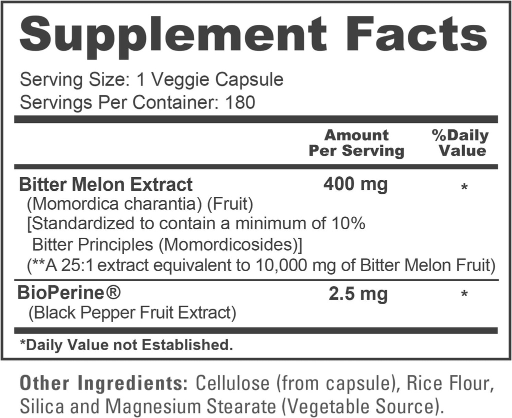 NusaPure Bitter Melon Extract 10,000 mg 180 Vegan Caps (100% Vegetarian, Non-GMO, Gluten-Free, 10% Bitter Principles) Bioperine 5