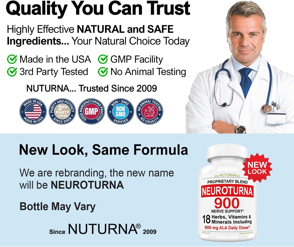 Neuropathy Support Nerve Supplement with 900 mg Pure Alpha Lipoic Acid - Maximum Strength Formula, Fortify Nerves in Fingers, Hands, Toes, & Feet - Best Peripheral Relief Support - 180 Capsules 6