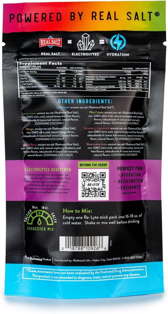REDMOND Re-Lyte Hydration Electrolyte Powder Drink Mix Variety (7 Stick Packs) 3