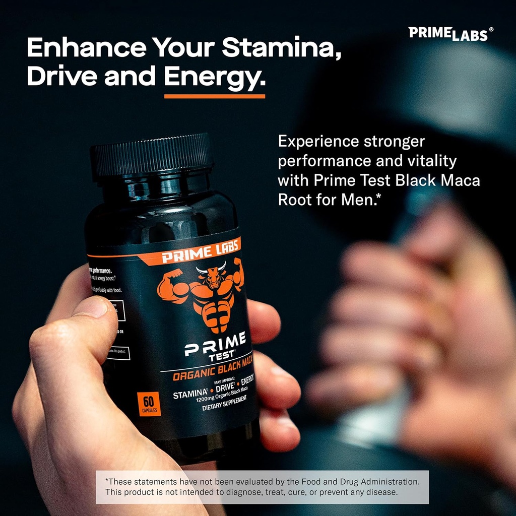 Prime Labs Organic Black Maca Root Capsules 1,200mg - Stamina, Drive, Energy, Vitality - Peruvian 20:1 Extract - for Men & Women - 60 Count 3